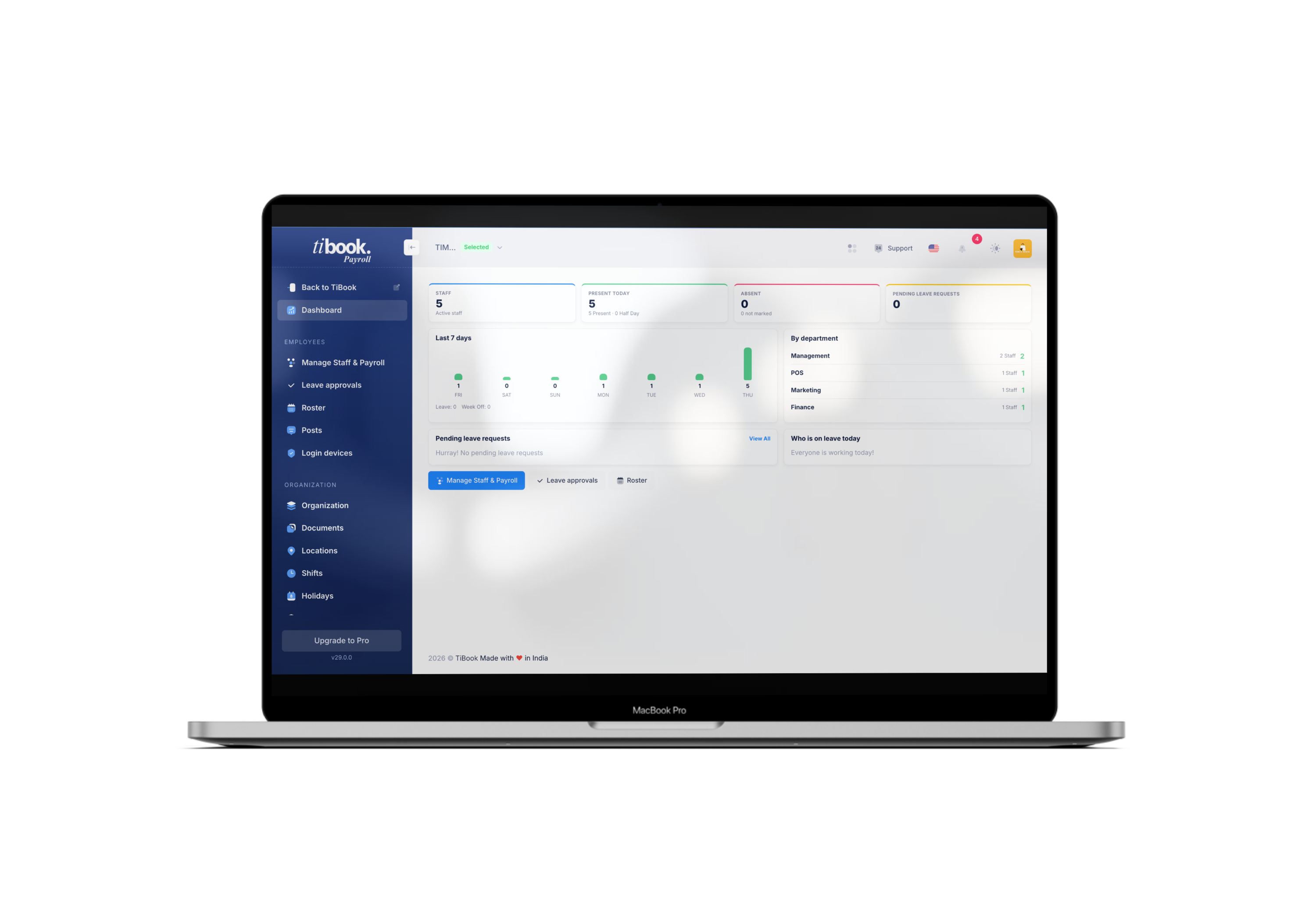 TiBook Payroll owner dashboard