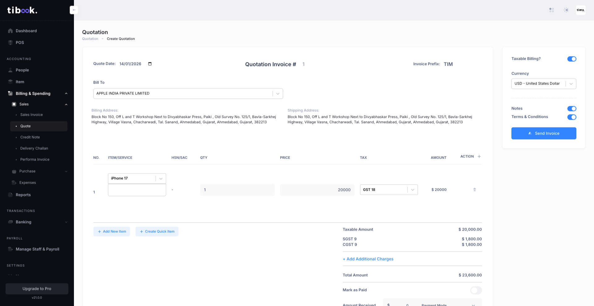 Create Quotations & Estimates visualization