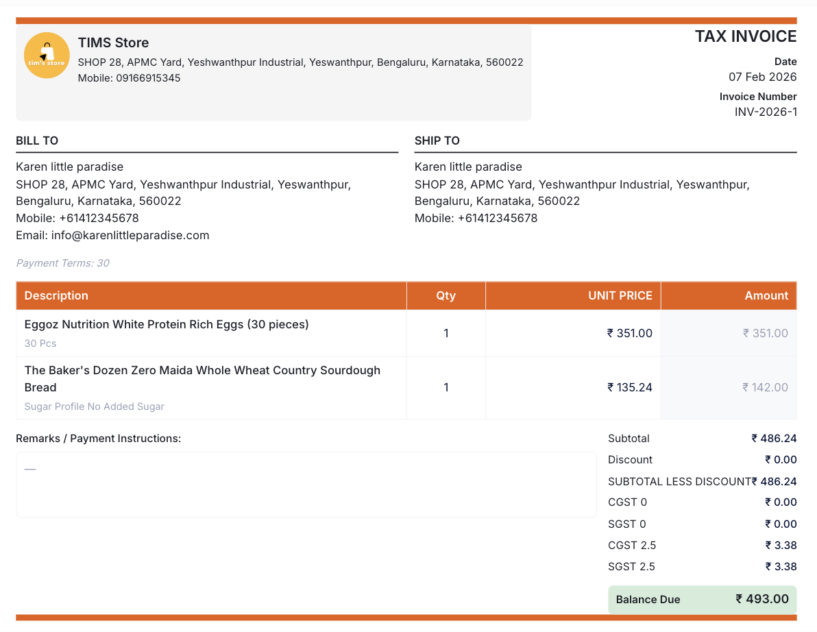 Professional hotel bill format
