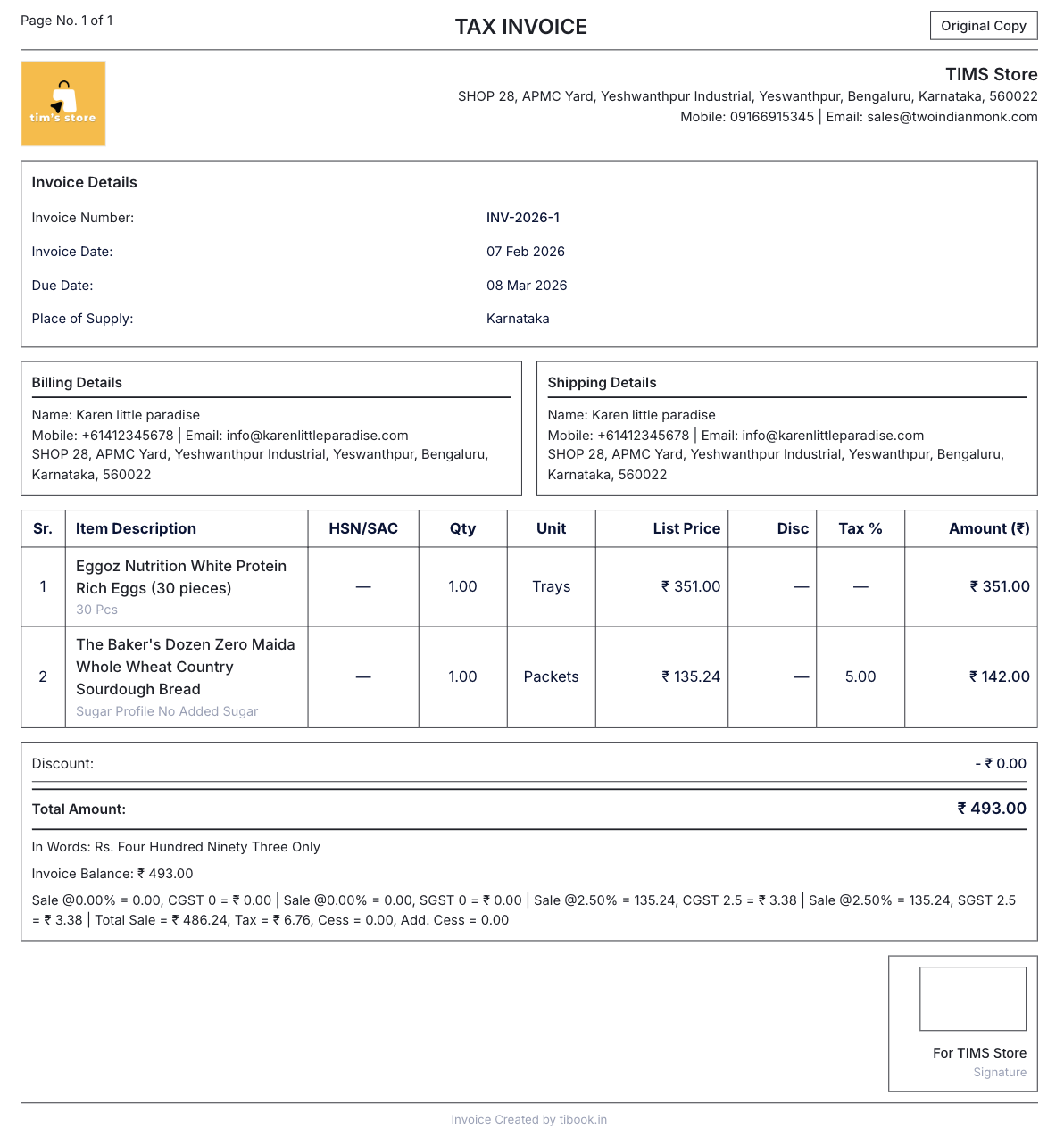 Tally invoice template