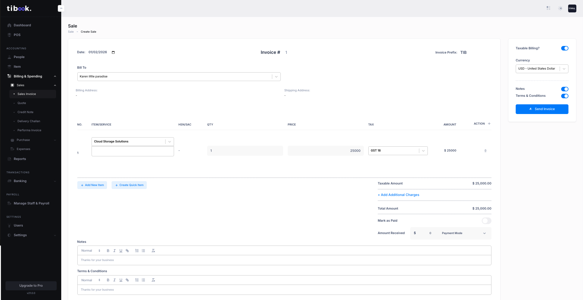 Create invoices with your personal details