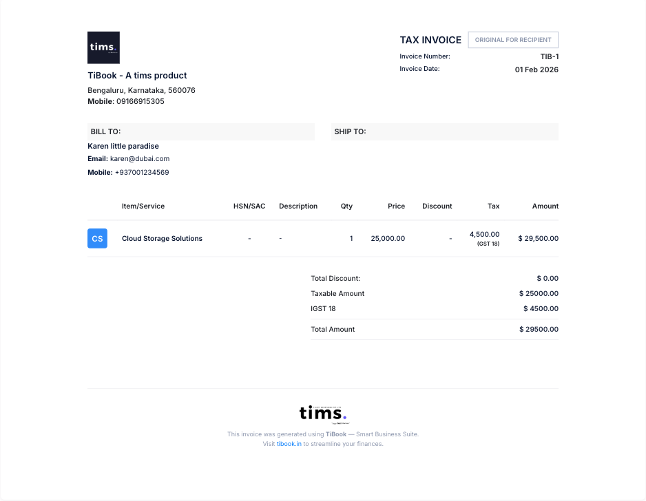 Professional invoice for construction